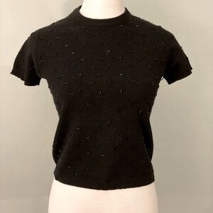 BURBERRY Beaded Short Sleeve Black Wool Sweater Size Small Petite